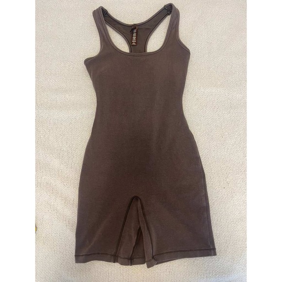SKIMS Pants - SKIMS Women Espresso Brown Cotton Ribbed Racerback Romper Size XS Bodycon Short